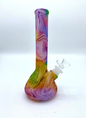8" Unbreakable Silicone Bong with 14mm Glass Bowl and down stem Psychedelic - Bongsus
